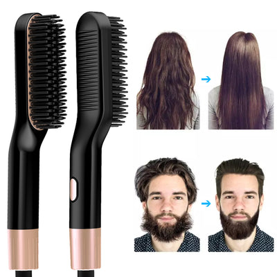 Beard Straightener 2 in 1 PTC Ceramic Hair Beard Straightening Brush Comb with 3 Temperature Settings for Men Women Gift
