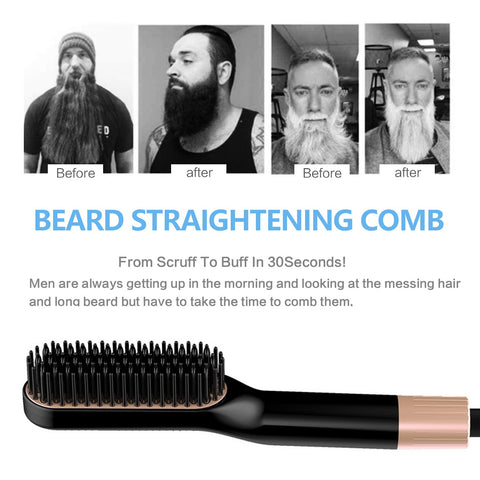 Beard Straightener 2 in 1 PTC Ceramic Hair Beard Straightening Brush Comb with 3 Temperature Settings for Men Women Gift